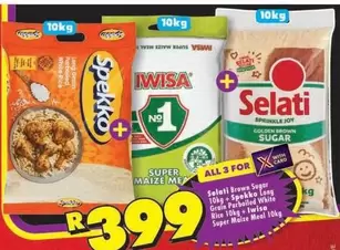 Spekko - Selati Brown Sugar 10kg +  Long Grain Parboiled White Rice 10kg + Twisa Super Maize Meal 10kg