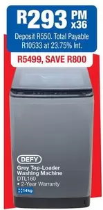 Defy - Grey Top-Loader Washing Machine DTL160