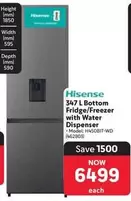 Hisense - 347 L Bottom Fridge/Freezer with Water Dispenser - Model H450BIT-WD (H62803)