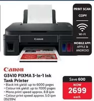 Canon - G3410 PIXMA 3-in-1 Ink Tank Printer