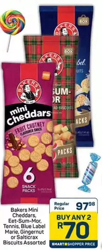 Bakers -  Mini Cheddars, Eet-Sum-Mor, Tennis, Blue Label Marie, Gingernut or Salticrax Biscuits