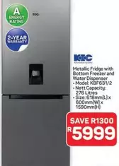 KIC - Metallic Fridge with Bottom Freezer and Water Dispenser KBF631/2