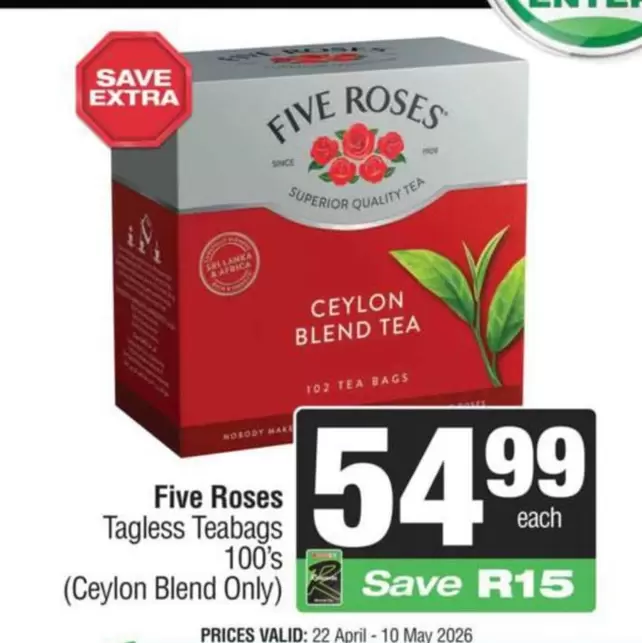 FIVE ROSES - Ceylon Blend Tea Tagless Teabags