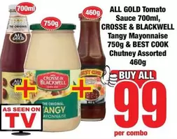 All Gold - ALL GOLD Tomato Sauce, Tangy Mayonnaise & Chutney