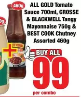 All Gold - ALL GOLD Tomato Sauce & BLACKWELL Mayonnaise & BEST COOK Chutney