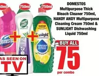 Domestos - Multipurpose Thick Bleach Cleaner 750ml, Multipurpose Cleaning Cream 750ml & Dishwashing Liquid 750ml