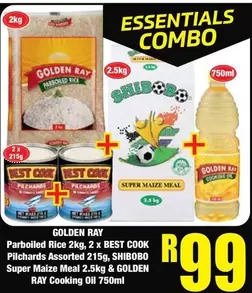 Essentials - Parboiled Rice, Pilchards, Super Maize Meal & Cooking Oil