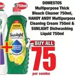Domestos - Multipurpose Thick Bleach Cleaner 750ml, Multipurpose Cleaning Cream 750ml & Dishwashing Liquid 750ml