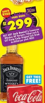 Coca cola - Jack Daniel's Tennessee Whiskey All Variants 750ml each & Coca-Cola Original Soft Drink 6x300ml