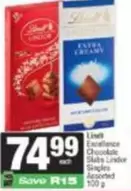 Lindt - Excellence Chocolate Slabs Lindor Singles Assorted