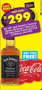 Coca cola - Tennessee Whiskey All Variants 750ml each & Coca-Cola Original Soft Drink 6x300ml