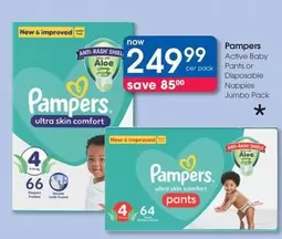Pampers - Active Baby Pants or Disposable Nappies Jumbo Pack