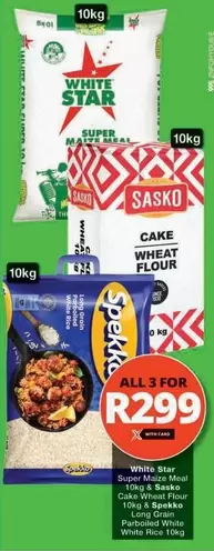 Sol - White Star Super Maize Meal 10kg & Sasko Cake Wheat Flour 10kg & Spekko Long Grain Parboiled White Rice 10kg