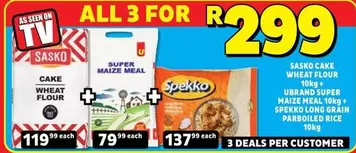 SASKO - Sasko Cake Wheat Flour, Ubrand Super Maize Meal, Spekko Long Grain Parboiled Rice