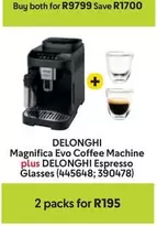 Delonghi - Magnifica Evo Coffee Machine plus Espresso Glasses (445648; 390478)