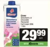 Clover - Strawberry or Chocolate Flavoured Full Cream Milk