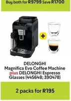 Delonghi - Magnifica Evo Coffee Machine plus Espresso Glasses (445648; 390478)
