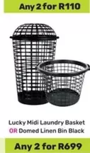 Lucky Midi Laundry Basket OR Domed Linen Bin Black