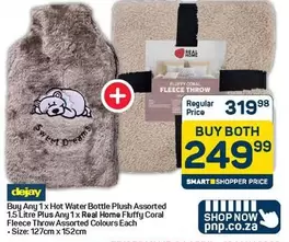 Coral - Hot Water Bottle Plush + Real Home Fluffy  Fleece Throw