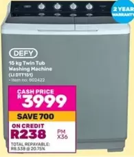 Defy - 15 kg Twin Tub Washing Machine (LI DTT151)