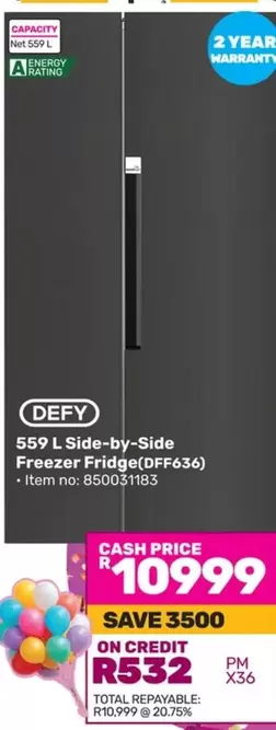 Defy - 559 L Side-by-Side Freezer Fridge(DFF636)
