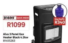 Alva - 3 Panel Gas Heater Black 4.2kw