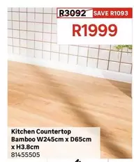 Kitchen Countertop Bamboo W245cm X D65cm X H3.8cm