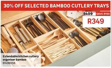 Extendable Kitchen Cutlery Organiser Bamboo