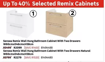 Sensea Remix Wall Hung Bathroom Cabinet With Two Drawers W60Cm X D46Cm X H58Cm