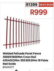 Welded Palisade Panel Fence Cross Rail 18 Pales Red Oxide