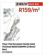 Floor Tile Porcelain Venito Gold Polished 600 X 1200MM