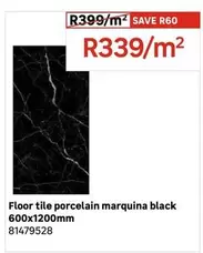 Floor Tile Porcelain Marquina Black 600 X 1200 Mm
