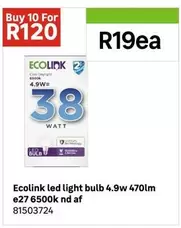 Ecolink Led Light Bulb 4.9w 470lm E27 6500k Nd Af