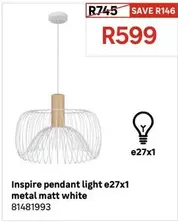 Inspire Pendant Light E27x1 Metal Matt White