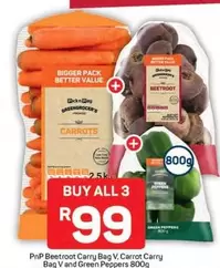 Beetroot Carry Bag V, Carrot Carry Bag V and Green Peppers