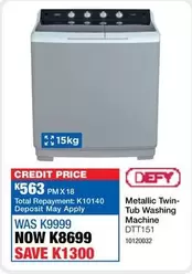 Defy - Metallic Twin-Tub Washing Machine DTT151