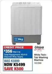 Univa - White Twin-Tub Washing Machine