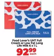Lovers+ - UHT Full Cream or Low Fat Long Life Milk 6 x 1 L