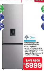 Hisense - Metallic Fridge with Bottom Freezer and Water Dispenser