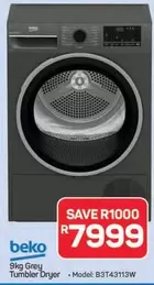 9kg Grey Tumbler Dryer - Model: B3T43113W
