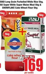 Snowflake - Long Grain Parboiled White Rice, Super White Maize Meal & Cake Wheat Flour