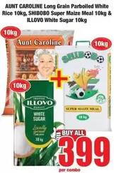 Shibobo - Long Grain Parboiled White Rice 10kg, Super Maize Meal 10kg & White Sugar 10kg