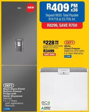 Defy - Black Glass-Finish Bottom-Freezer Fridge with Water Dispenser DAC652