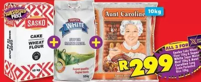 SASKO - Sasko Cake Wheat Flour & Super White Maize Meal & Aunt Caroline Long Grain Parboiled Rice