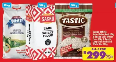 SASKO - Super White Super Maize Meal & Sasko Cake Wheat Flour & Tastic Long Grain Parboiled White Rice