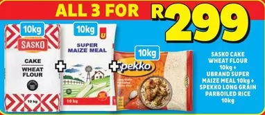 SASKO - Sasko Cake Wheat Flour 10kg + Ubrand Super Maize Meal 10kg + Spekko Long Grain Parboiled Rice 10kg