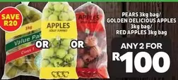 Jumbo - PEARS 3kg bag/GOLDEN DELICIOUS APPLES 3kg bag/RED APPLES 3kg bag