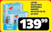 Lovies - VALUE PACK DISPOSABLE NAPPPIES 40/42/44/50/56 per pack