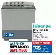 Hisense - Grey Twin Tub Washer WSDE163G