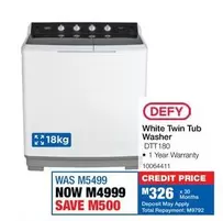 Defy - White Twin Tub Washer DTT 180